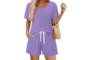onlypuff Women Two Piece Outfits Lounge Sets Casual Top Drawstring Shorts Set Summer Sweatsuits with Pockets