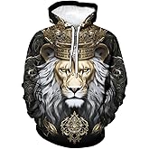 Girren Men's Lion Hoodie Fashion Lion Printed Hoodies Novelty Sweatshirts Fashion Pullover