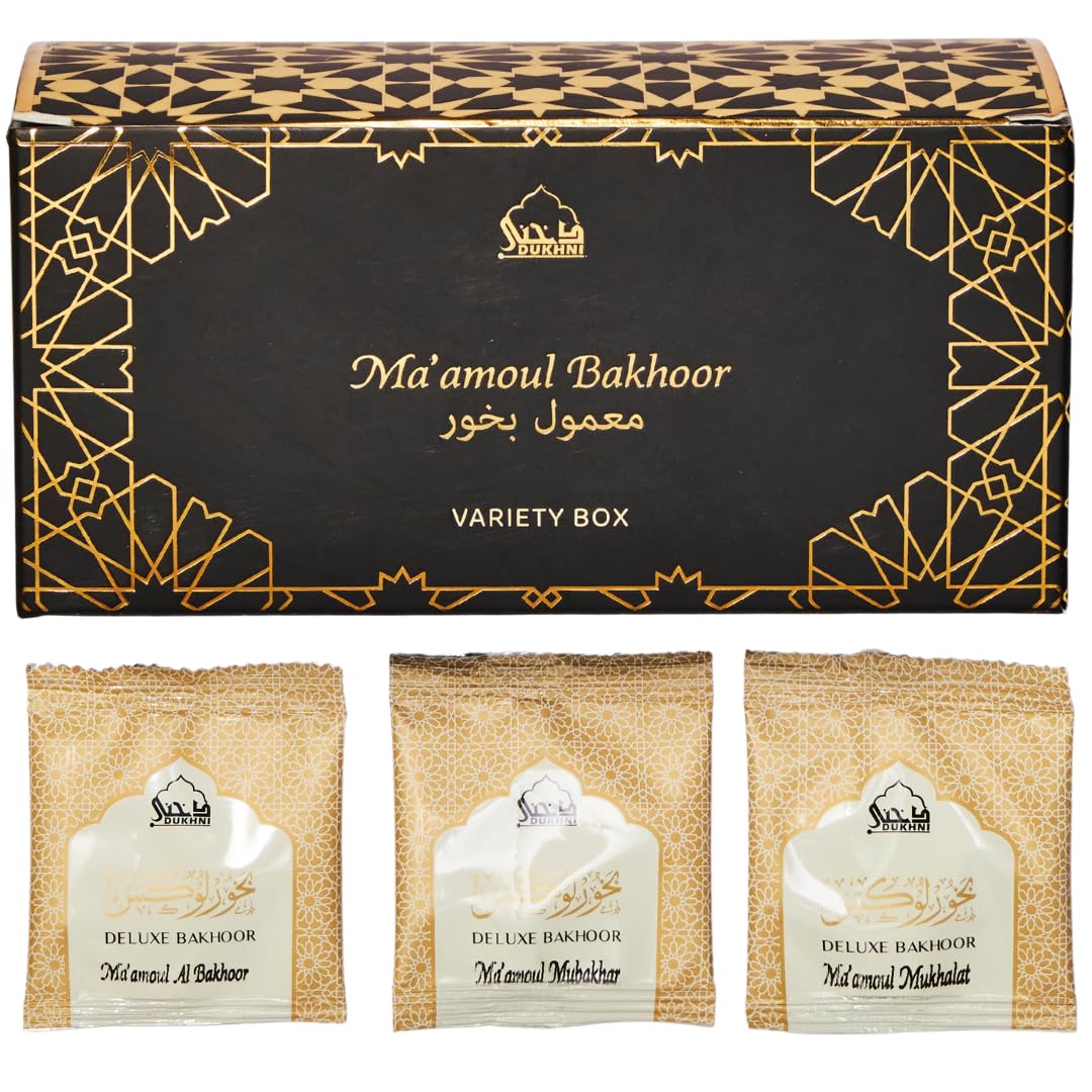 Maamoul Bakhoor Variety Box by Dukhni | Discovery Kit, Gift Set, Ramadan Hamper & Eid Gift | Authentic Assorted Arabic Oud Bakhoor Incense | 20 pcs Bakhoor, 4 long-lasting scents