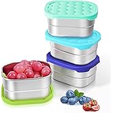 Tanjiae 4Pack 8oz Small (1 CUP) Stainless Steel Snack Containers for Kids | Reusable Easy Open Toddler Snack Containers with Silicone Lids | Stackable Toddler Lunch Box for Daycare, School and Travel