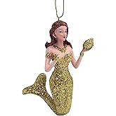 Mermaid Christmas Ornament, Glittery Holiday Decoration, Nautical Theme, 4.5 Inches (Gold Tone Mermaid)