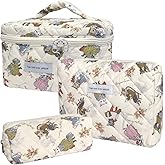 Cozomga Quilted Makeup Bag, Large Capacity Travel Cosmetic Bag for Women and Girls, Aesthetic Storage for Daily and Travel Use