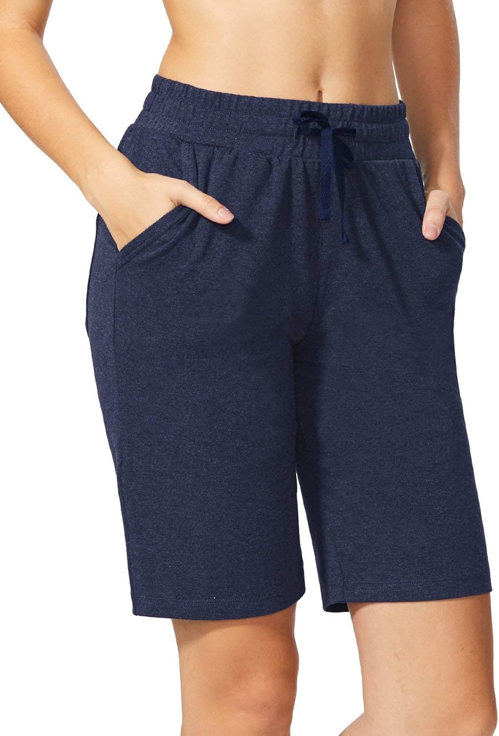 BALEAF Women's Bermuda Shorts Long Cotton Jersey with Pockets Athletic Sweat Walking Knee Length for Summer Workout : Clothing