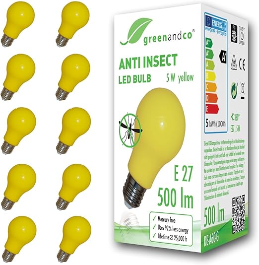 10x greenandco® Ampoule LED antimoustiques, anti insectes E27, jaune