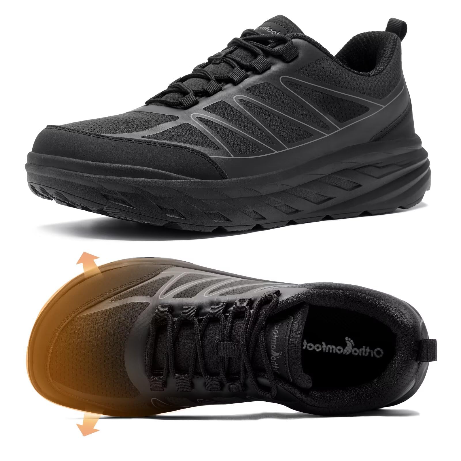 Photo 1 of Men's Orthopedic Diabetic Wide Walking Shoes: Comfortable Arch Support Athletic High Arch Shoes, Stability Lightweight Plantar Fasciitis Hammer Toes Relief Vacation Camping Sneakers Black Size 10