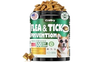 CUDORY Flea and Tick Prevention for Dogs Chews- 500 Crunchy & Creamy Chews, Dogs Flea Chewables with Skin & Coat Support - Oral Supplement for All Breeds & Ages - Chicken & Cheese Flavor