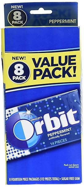 ORBIT PEPPERMINT SUGAR FREE GUM, 8 COUNT