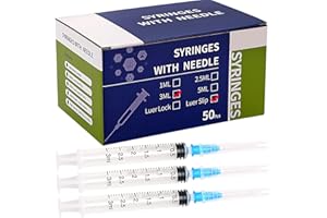 Jiaxix 50Pack 3ml 23G1.0 Inch Syringe with Needle,Luer Lock Syringes,Individual Package
