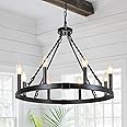 Rviezza 8 Light Wagon Wheel Chandelier, 23.6" Rustic Farmhouse Chandelier, Industrial Vintage Round Pendant Lighting for Dining Room Kitchen Living Room Foyer, E12 Socket