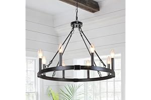 Rviezza 8 Light Wagon Wheel Chandelier, 23.6" Rustic Farmhouse Chandelier, Industrial Vintage Round Pendant Lighting for Dining Room Kitchen Living Room Foyer, E12 Socket