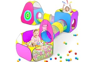 wilwolfer 5pc Kids Play Tent for Toddler with 1 Baby Ball Pits, 2 Baby Crawl Tunnels, 2 Pop Up Tents, Indoor Outdoor Playhouse Toys for Boys/Girls, Gift Target Game with 4 Dart Balls