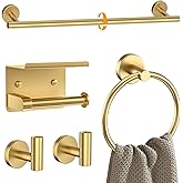 Brushed Gold Bathroom Hardware Set 5 Pieces Towel Bar Set Round Towel Holder Set for Bathroom,Upgraded Toilet Paper Holder with Shelf,Stainless Steel Wall Mounted 23.6 Inch