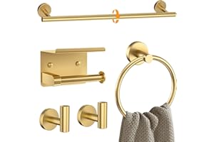 Brushed Gold Bathroom Hardware Accessories Set 5 Pieces Towel Bar Set Round Towel Holder Set for Bathroom Upgraded Toilet Pap