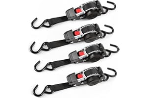 JiiinMiiin 1" x 10ft Retractable Ratchet Straps (4-Pack) – Heavy Duty Auto-Retracting Tie Down Straps for Truck, Cargo, Motor