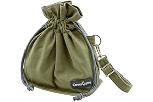 COVER GENY Outdoor Collection Bag for Rock,Leaf, Pine Cones, Beach Glass, Kids, Teens & Women Canvas Crossbody Treasure Hunting Bag with Drawstring Closure,Sand-Sifting Mesh Bottom & 2 Compartments Army Green