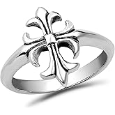 AeraVida Vintage Beautifully Elegant Lily Flower .925 Sterling Silver Cross Ring