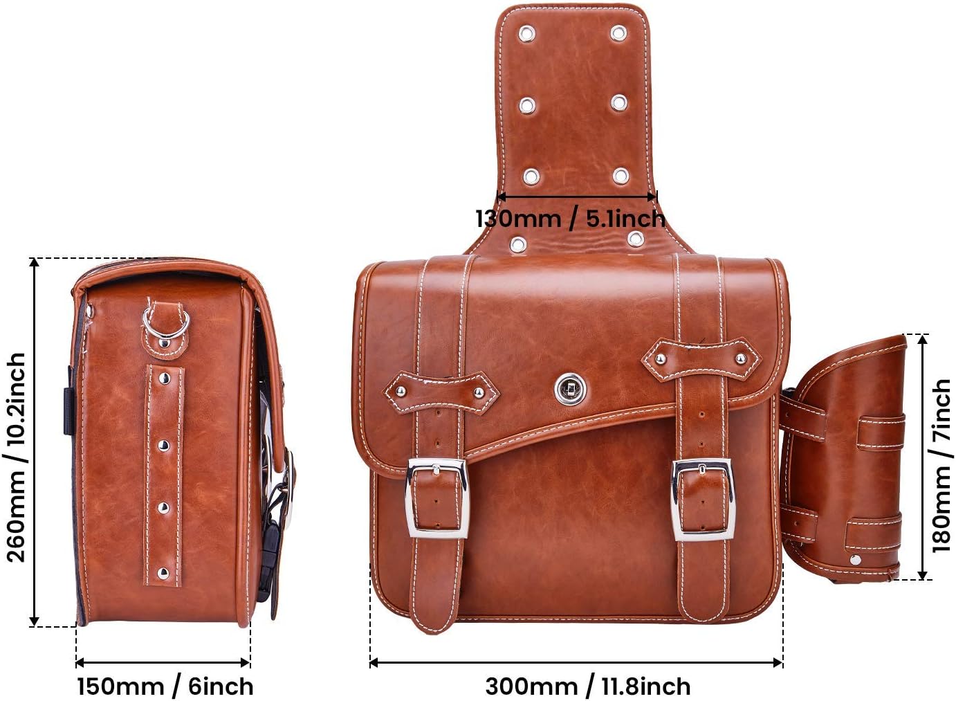 Leather Motorcycles Bag Throw Over Saddle Bag with Cup Pocket for Sportster Softail Dyna Road King V-star Shadow, Vulcan, Brown PU Material: Automotive
