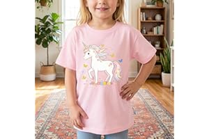 Girls Unicorn Graphic Tee Crew Neck Short Sleeve Cotton Top Soft Knit Shirt School Party Outfit Photo Session Wear