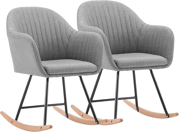 Woltu 2 X Fauteuil à Bascule Gris Clair Chaise à Bascule