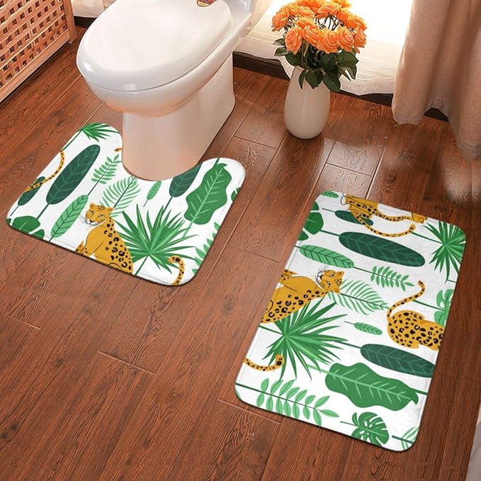 Alfombra de baño con diseño de Leopardo sin Costuras, 2 Piezas