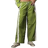 MINSURE Women Baggy Track Pants Lace Side Stripe Drawstring Elastic Waist Wide Leg Parachute Pants with Pockets