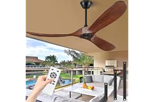 BOOSANT 60 inch Ceiling Fan Without Light, Ceiling Fan no Light with Remote Control and Quiet DC Motor, Outdoor Ceiling Fans for Patios without Lights, Solid Wood 3 Blades, ETL Listed- Dark Walnut