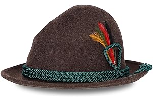 STEIGENHÖFER MANUFAKTUR Steigenhöfer German Alpine Hat - Hans - 100% Wool Hats for Men - Adjustable - Oktoberfest Bavarian hat with Real Bird Feather