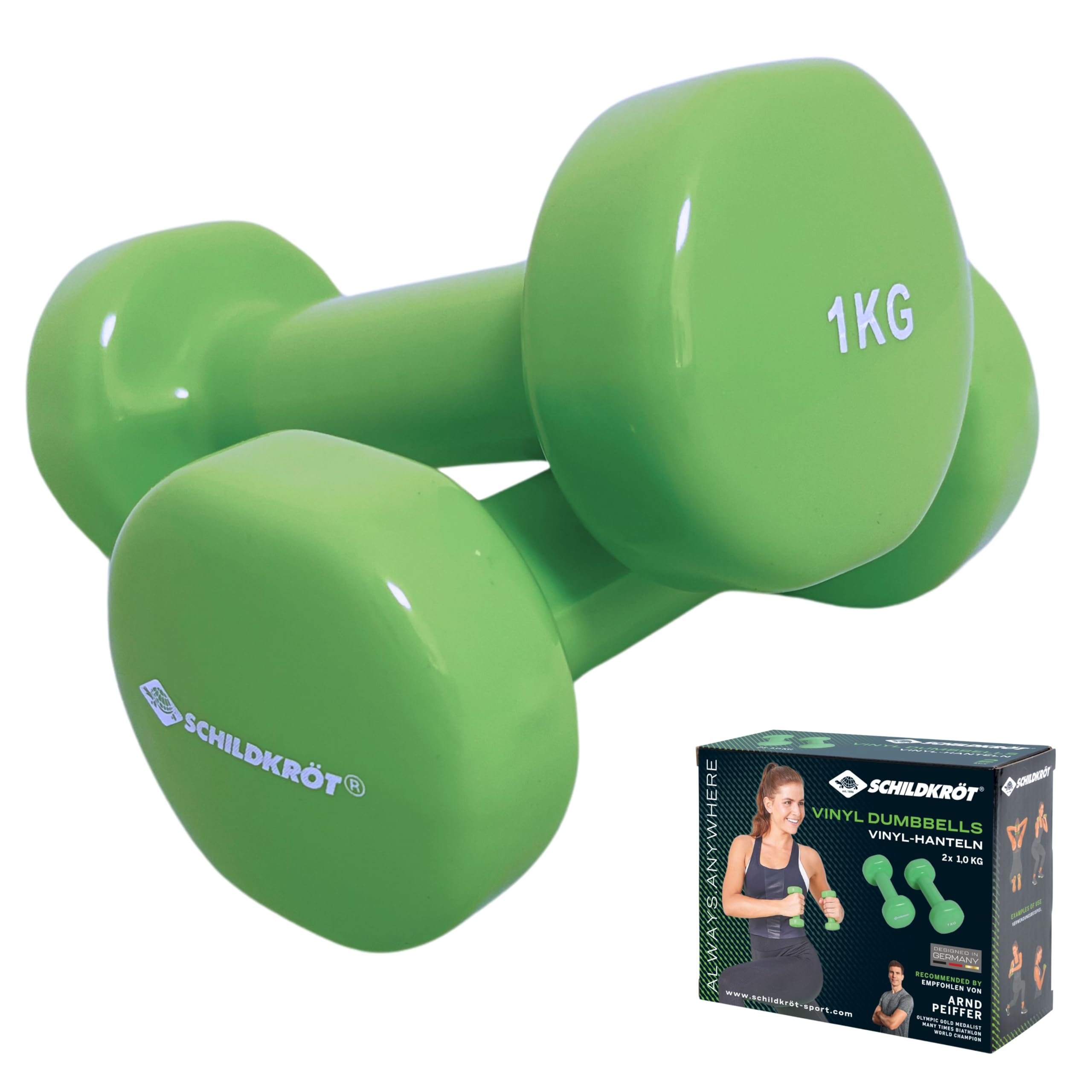 Schildkröt Set of 2 Vinyl Dumbbells 1.0 kg, Green, 960205
