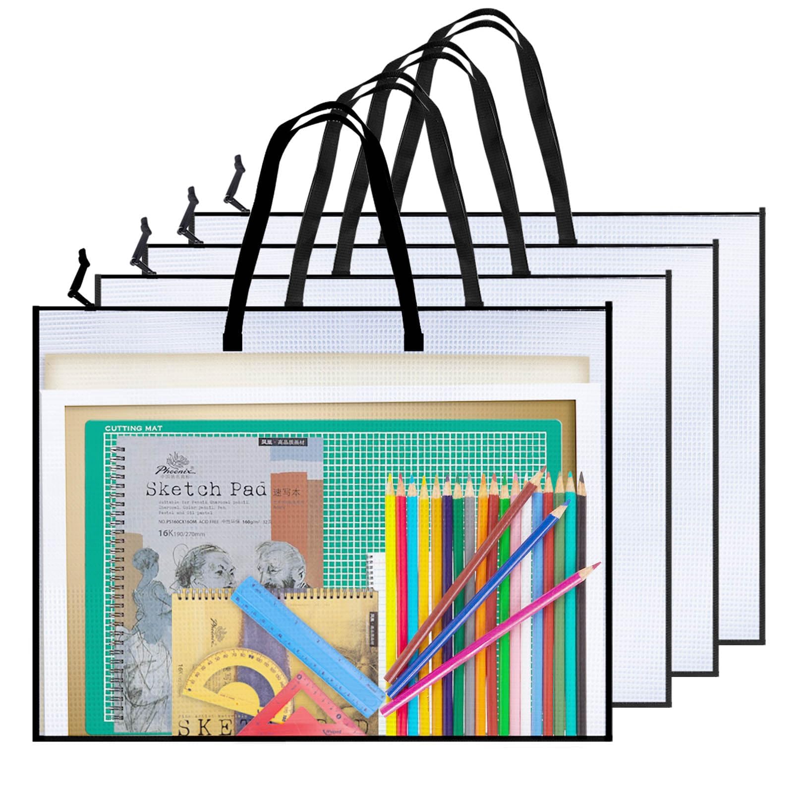 Photo 1 of Opret 4 Pack 19x25 inch Art Portfolio Bags, Artwork Storage Case with Handle and Zipper Vinly Mesh Folder Organizers for Bulletin Boards, Scrapbooks, Keepsake and Poster Storage