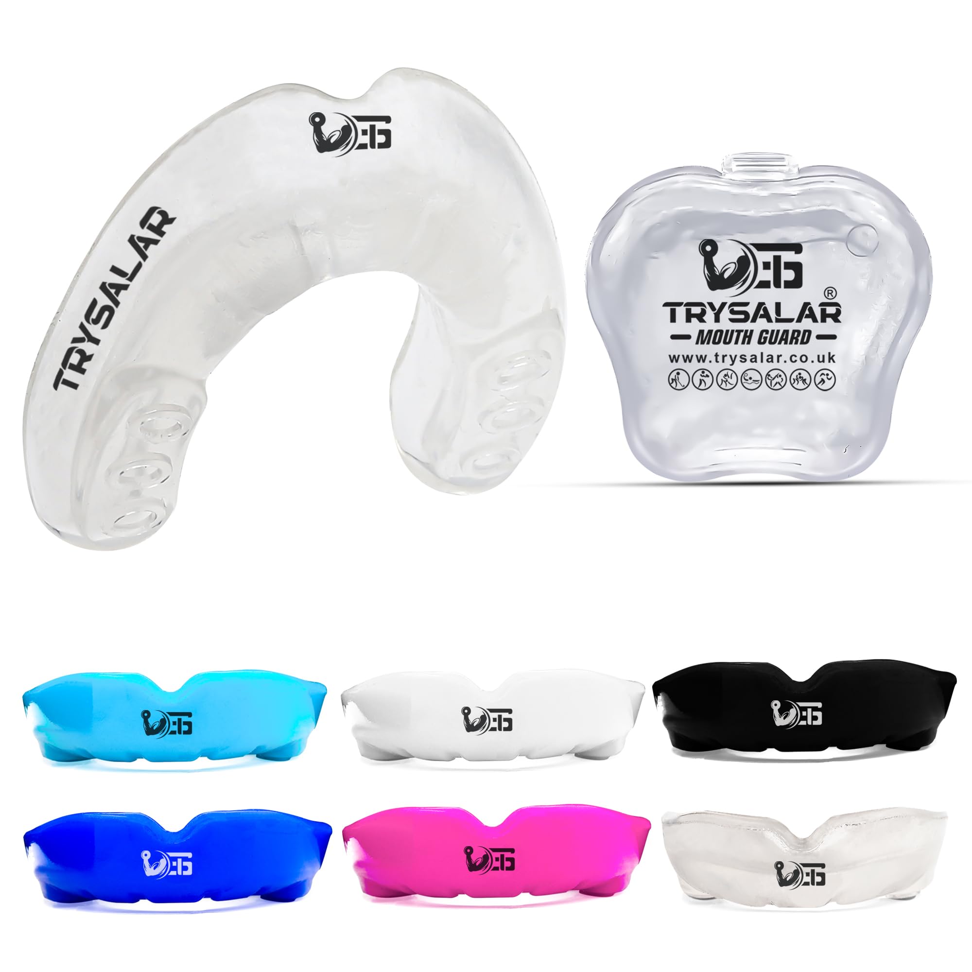TrySalar Mouth Guards for Boxing Men Adult Youth Junior Mouldable Rughby Sports Slim Fit Boil and Bite Gum Shield with Box MMA Hockey Basketball Muay Thai Football ((<11 Years), Transparent)
