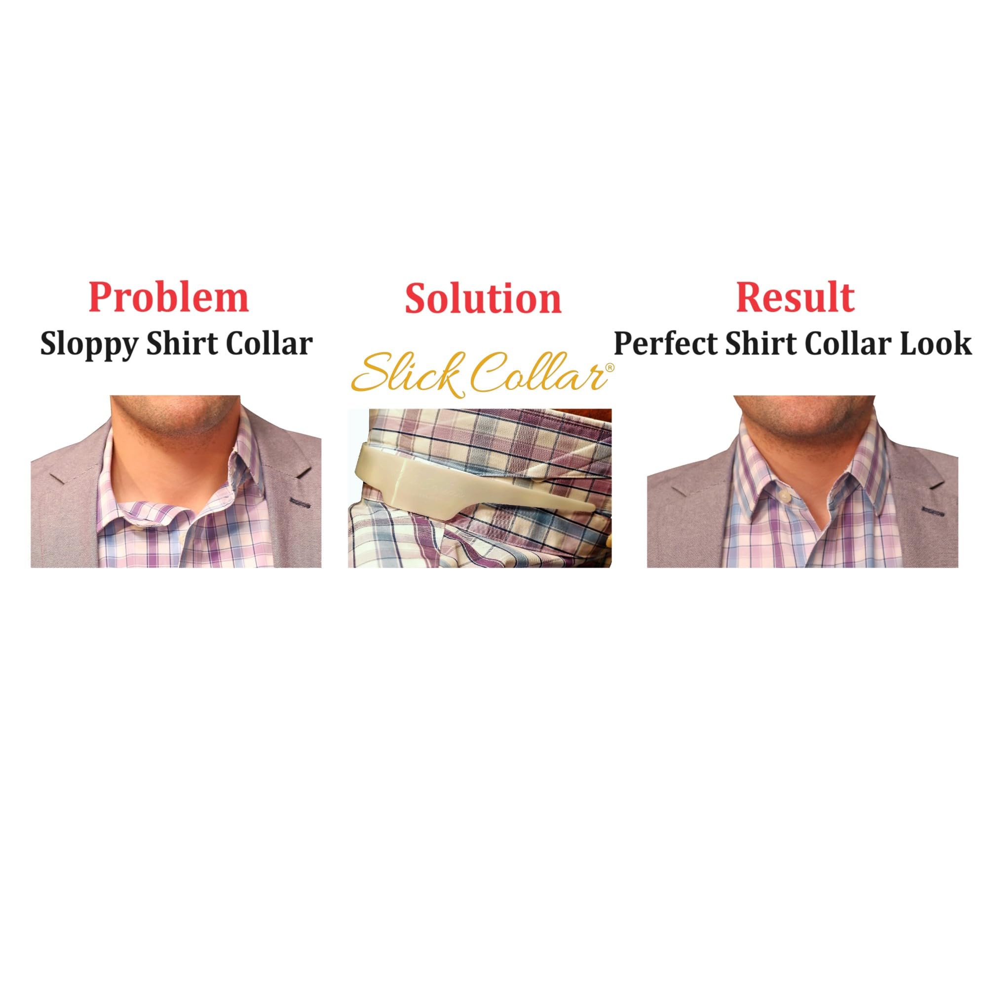 Slick Collar Shirt Collar Support System set with 3 adjustable, 10 premium Collar Stays & a Durable tin Travel EDC Box in White