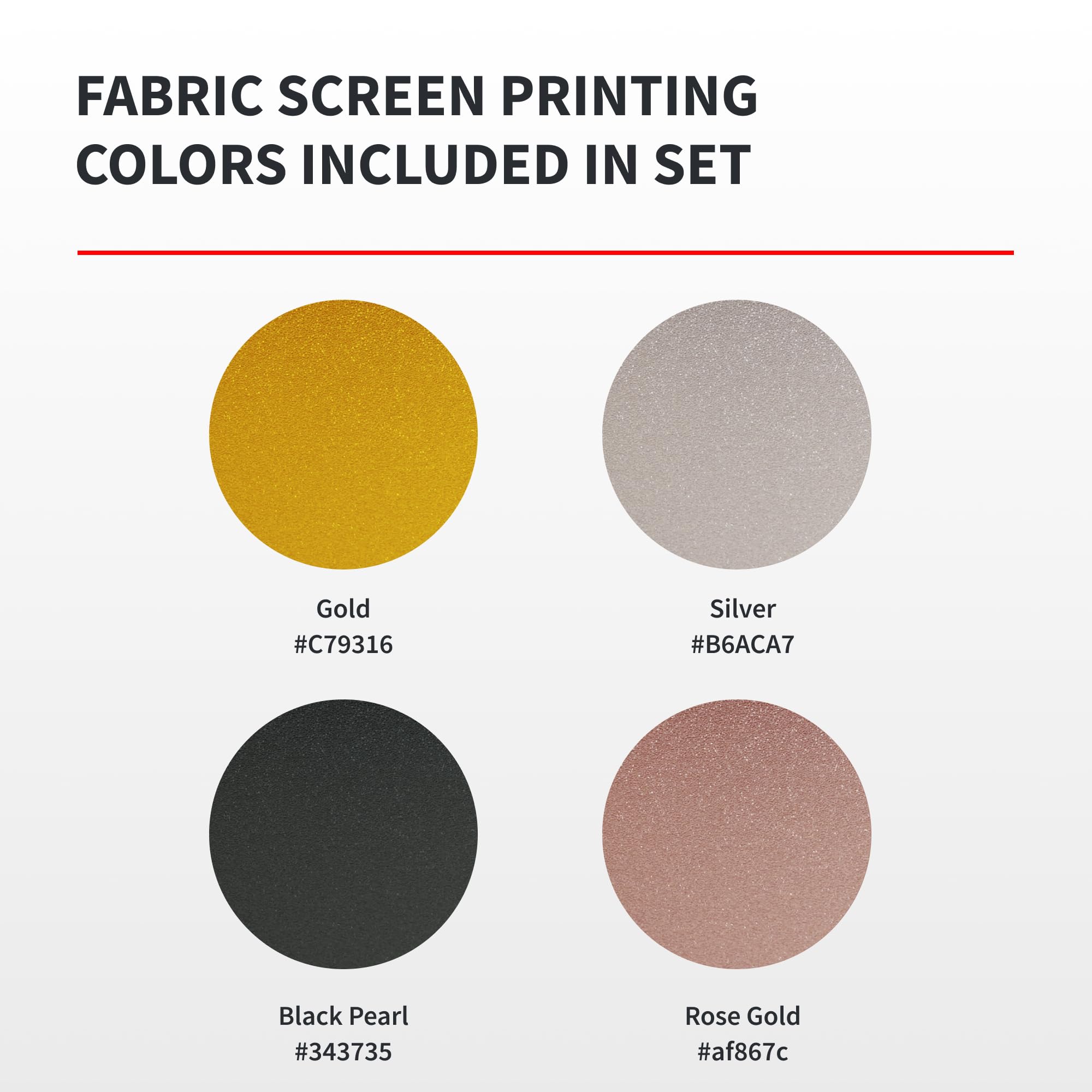 Speedball Opaque Fabric Screen Printing Ink, Metallic Color Assortment, 4-Ounce (4-Pack), Metallized Glimmer: Gold, Rose Gold, Silver, Black Pearl