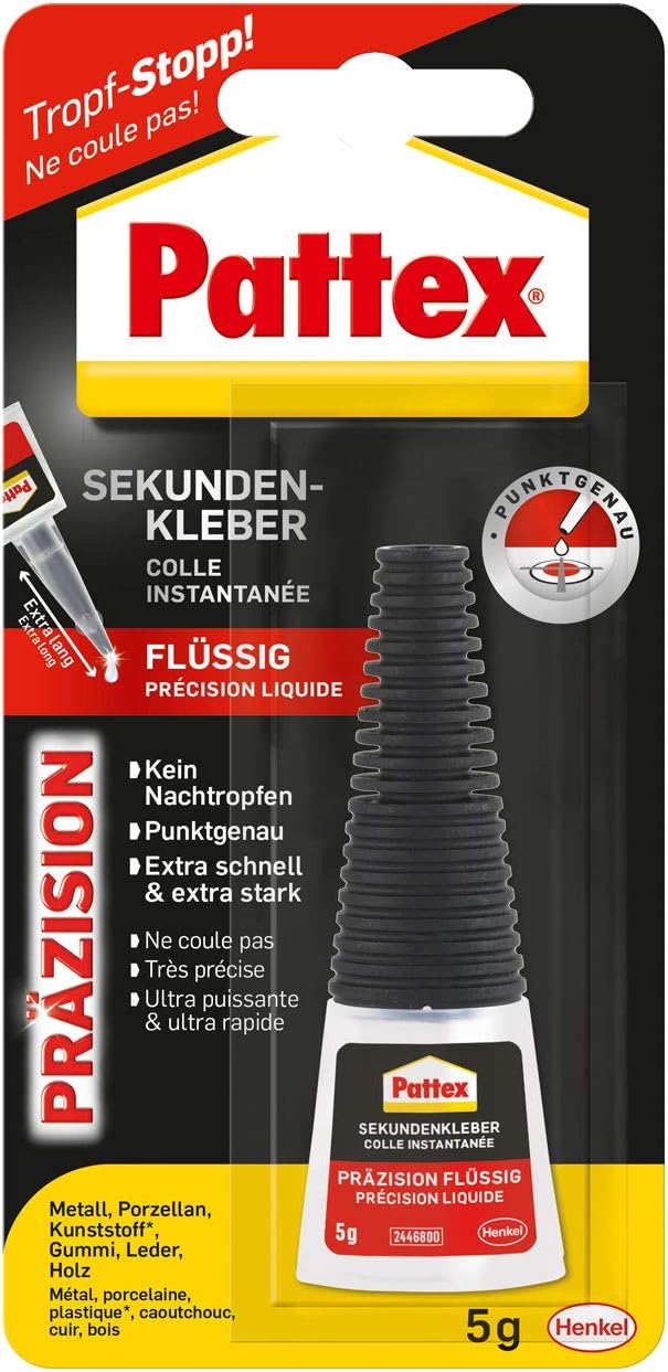Pattex PSK5C Superglue Precision Super Glue for Precise Gluing Without Dripping Quick Drying, Dishwasher Safe Liquid Adhesive, 1 x 5 g