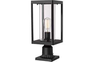 Beionxii Outdoor Post Lights, 20inch Large Modern Large Exterior Post Lantern Pillar Light with Pier Mount Base, Black Cast Aluminum w/Clear Cylinder Glass - A291P-1PK