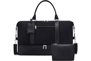 Oeihuivt Weekender Bags for Women - 21 Inch Large Travel Duffel Bag 2-Piece Set with Shoe Compartment, Heavy-Duty Canvas Leather Carry On Overnight Tote