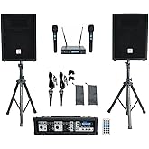 Rockville RPG2X10 Powered Bluetooth Mixer+(2) 10" Speakers+Stands+Wireless Mics