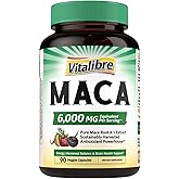 Maca Root Capsules for Women & Men, 1,500 mg of 4:1 Extract, Equivalent to 6,000 mg of Fresh Maca Root Per Serving, Vitality, Mood, Metabolic Support, 90 Capsules