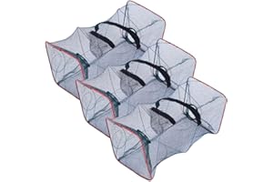 Fish Traps, Fish Traps 3PCS Foldable Nylon Minnow Trap with 2 Holes Portable Crawfish Trap Outdoor Fishing Net for Crayfish C
