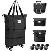 WOOMADA Rolling Duffel Bag With Wheels, Detachable Rolling Carry-On Luggage, Expandable Foldable Large Suitcase for Travel, Business, Camping, Gift for Parents, Spouse(black checkerboard)