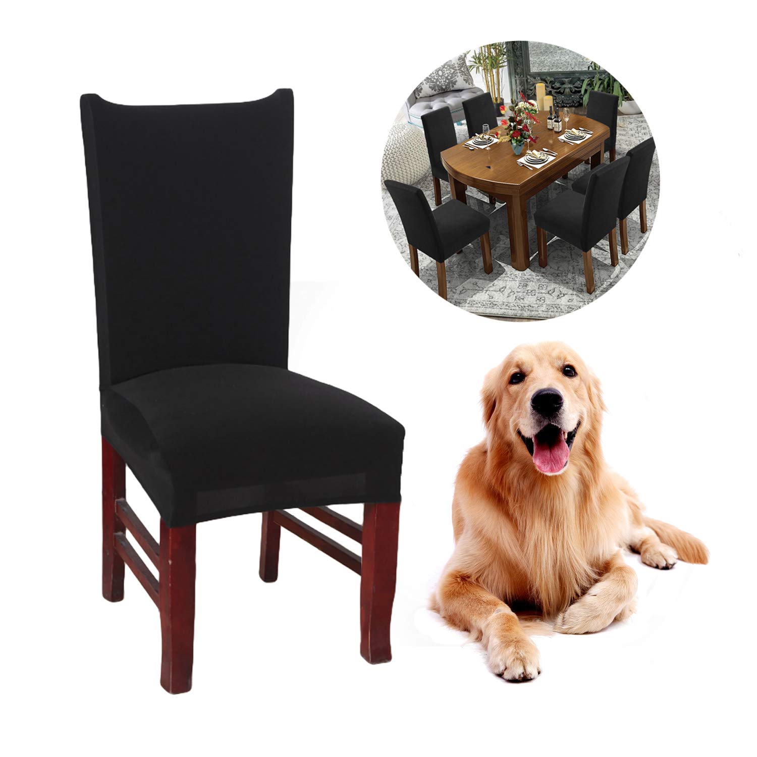 JunYito Chair Covers Dining Chair Covers Slipcovers Top Chair Protector for Dining Room Hotel Ceremony Banquet Wedding Party Décor (C-black, 6 Pcs)