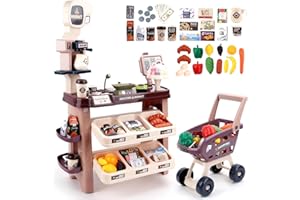 deAO Supermarket Playset for Kids Grocery Store Pretend Play Role Market Stall Toy Shop with Shopping Cart, Plays Kitchen Set for Toddlers,Best Outdoor Playset for Kids