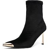 NEWBELLA Women's Ankle Boots Pointed Toe Stiletto Heel Metal Cap Toe Booties for Party Club