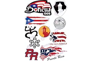 NTICKER 10 pcs Set Puerto Rico Sticker Decal Set. Puerto Rico Hard Hat Sticker, Boricua, Coqui, El Morro, Puerto Rican, Car Bumper, Window, Laptop, Water Bottle