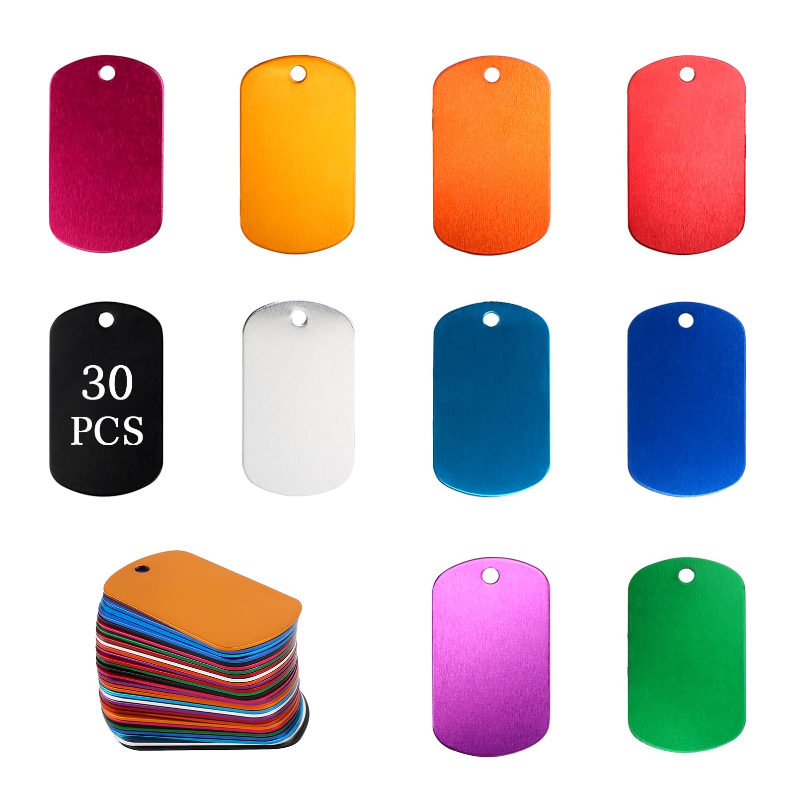 LALAGO Pack of 30 Perforated Blank Aluminium Dog Tags for Necklaces, Key Rings, DIY Personalised Pet ID Tags — image 1