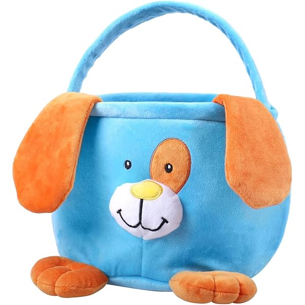 LIN&BABAY Cute Plush Cow Easter Basket For Kids – Soft Storage Tote For Candy, Eggs, Toys, 7.9x7.9x9.8 Inches