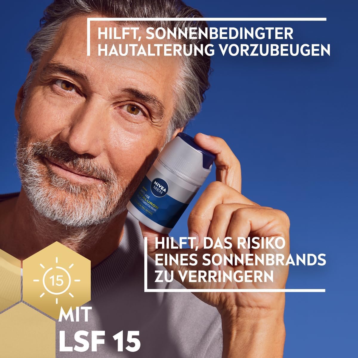 NIVEA MEN Anti-Age Hyaluron Feuchtigkeitscreme, Gesichtspflege für Männer mit Hyaluron, Pro-Retinol und LSF 15, Gesichtscreme für 24h Feuchtigkeit und sichtbare Faltenmilderung (50 ml) 5