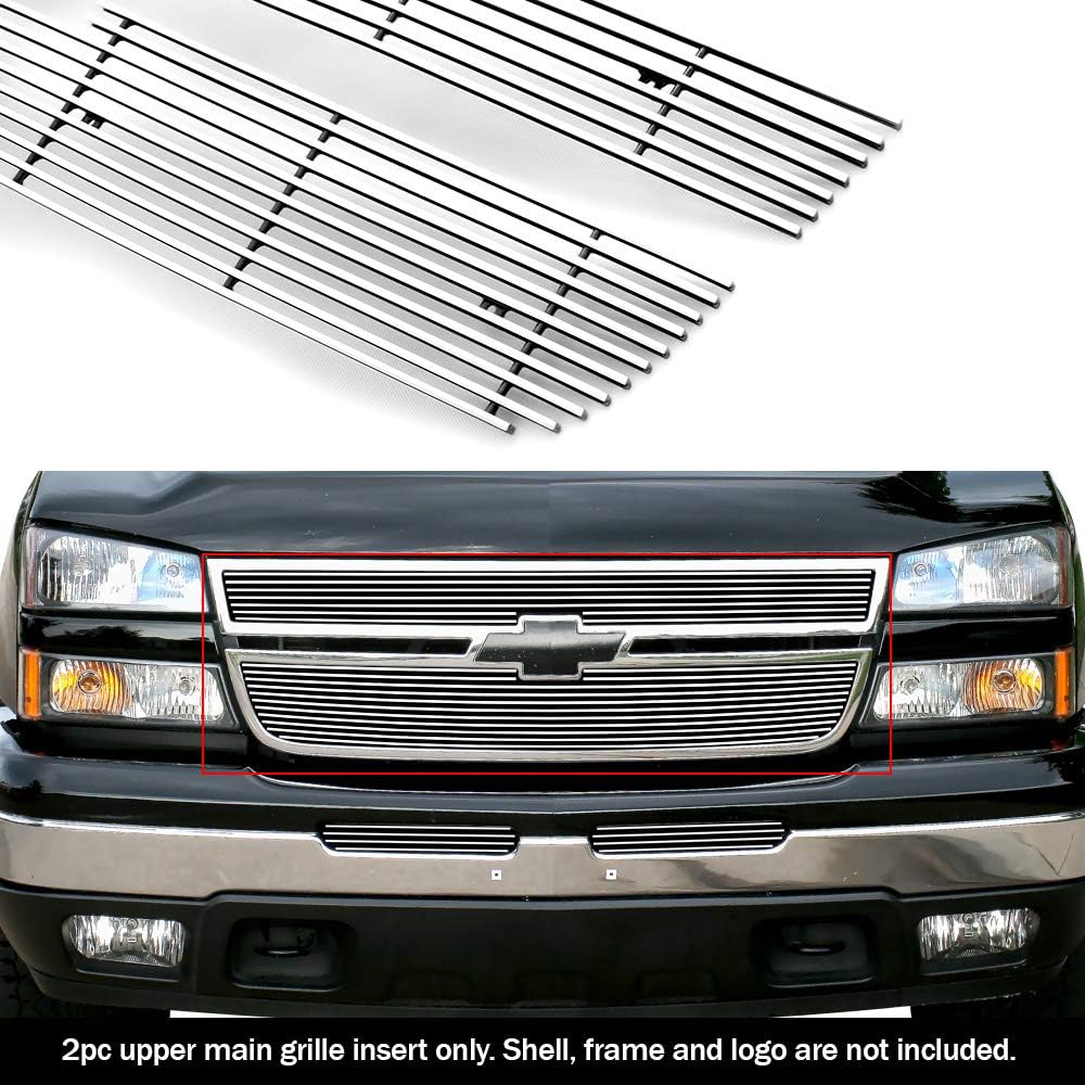 APS Compatible with 2006 Chevy Silverado 1500 & 05-06 2500HD 3500 & 07 Classic Main Upper Aluminum Chrome Horizontal Billet Grille Insert S18-A60356C