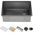KRAUS Kore Workstation 27-inch Undermount 16 Gauge Black Stainless Kitchen Sink, Single Bowl Kitchen Sink in PVD Gunmetal Finish with Accessories, KWU110-27-PGM