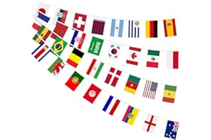 AhfuLife World String Flag Banner, 32 Countries International Flags Banner Double Sided Polyester for 2026 World Cup Olympic 