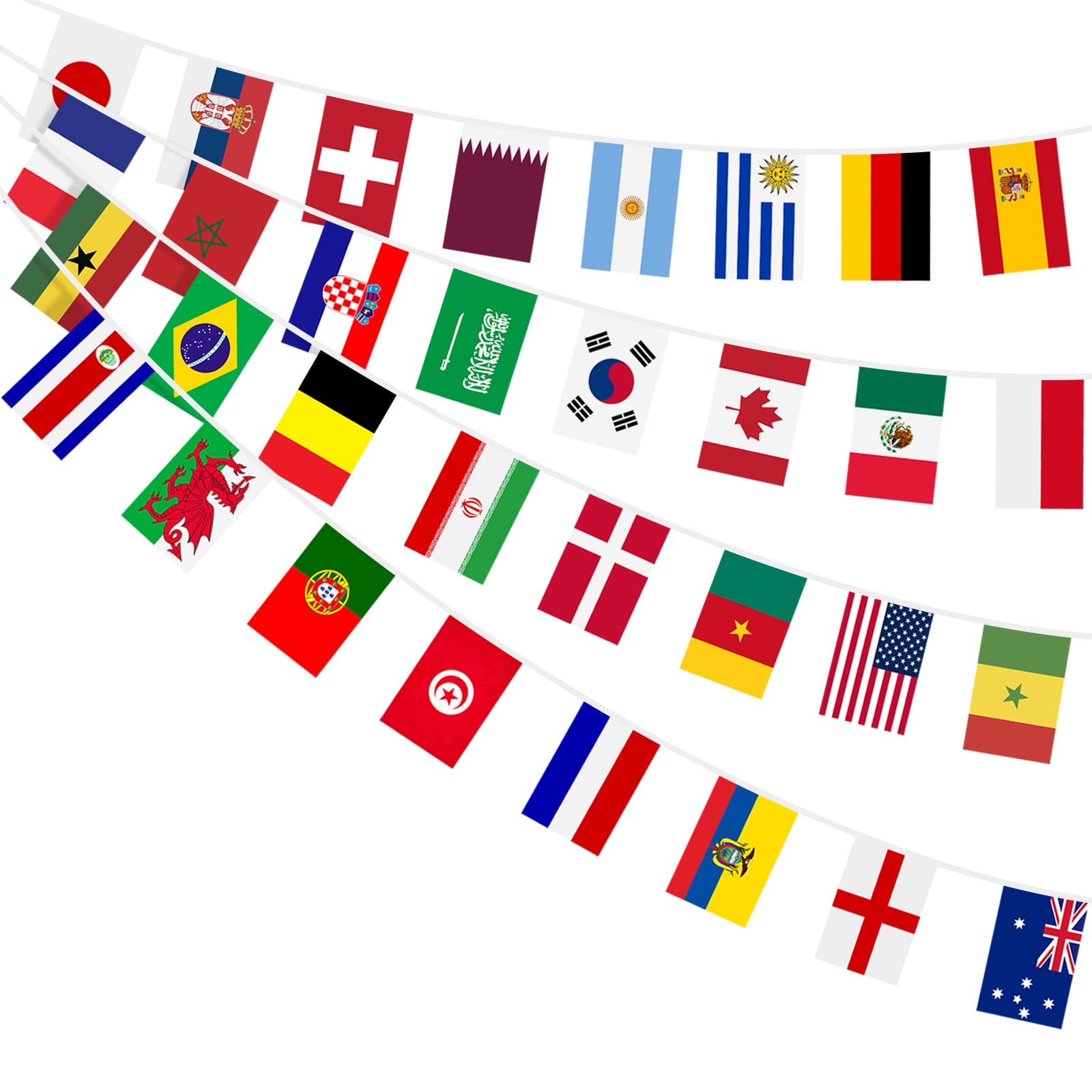 AhfuLife World Flags Bunting, 32 Countries Flags Double Sides Fabric Bunting for World Cup Euro Football Bar Club Garden Party Decorations